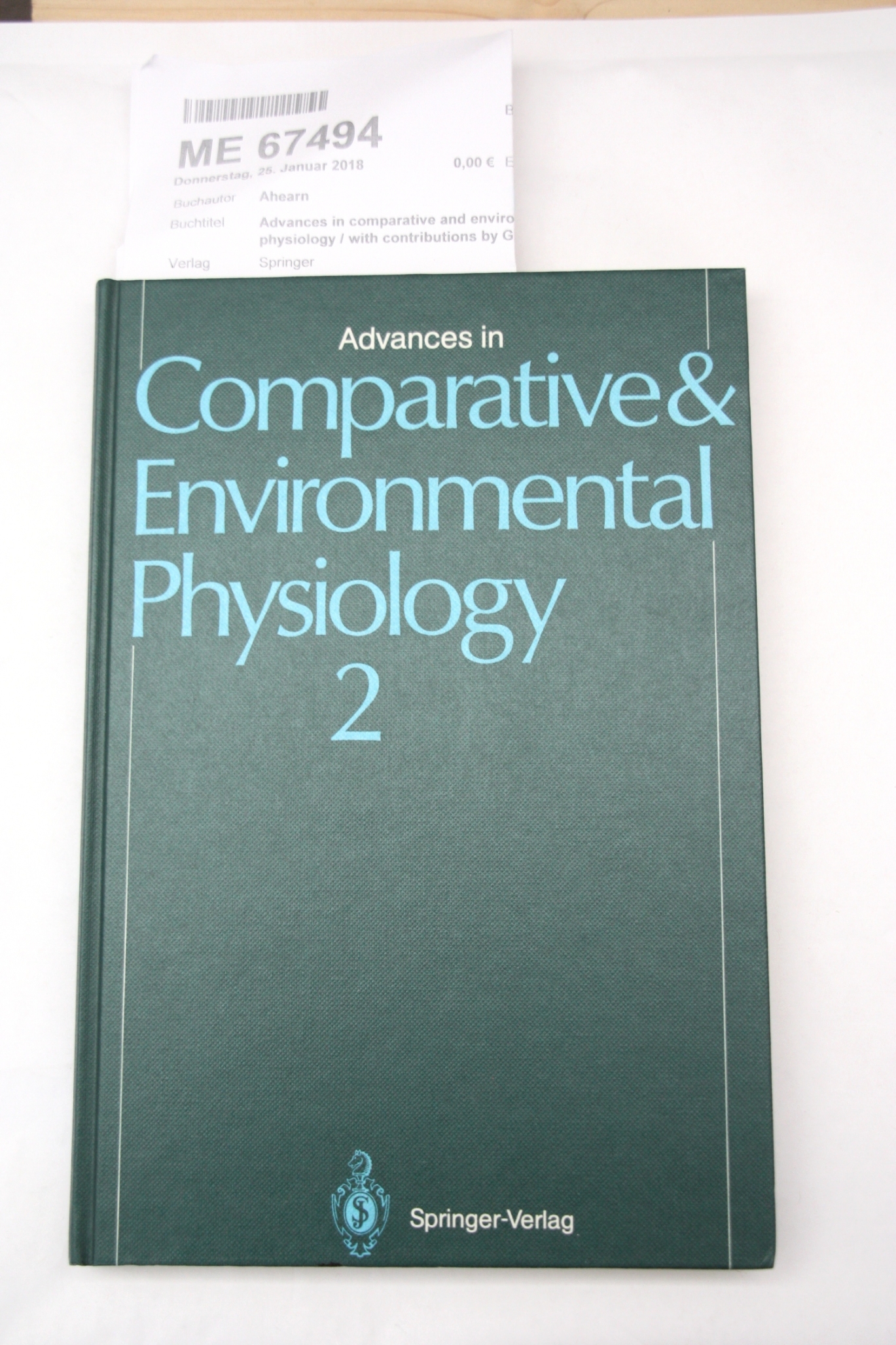 Ahearn, G. A. (Mitverf.): Advances in comparative and environmental physiology / with contributions by G. A. Ahearn ... 