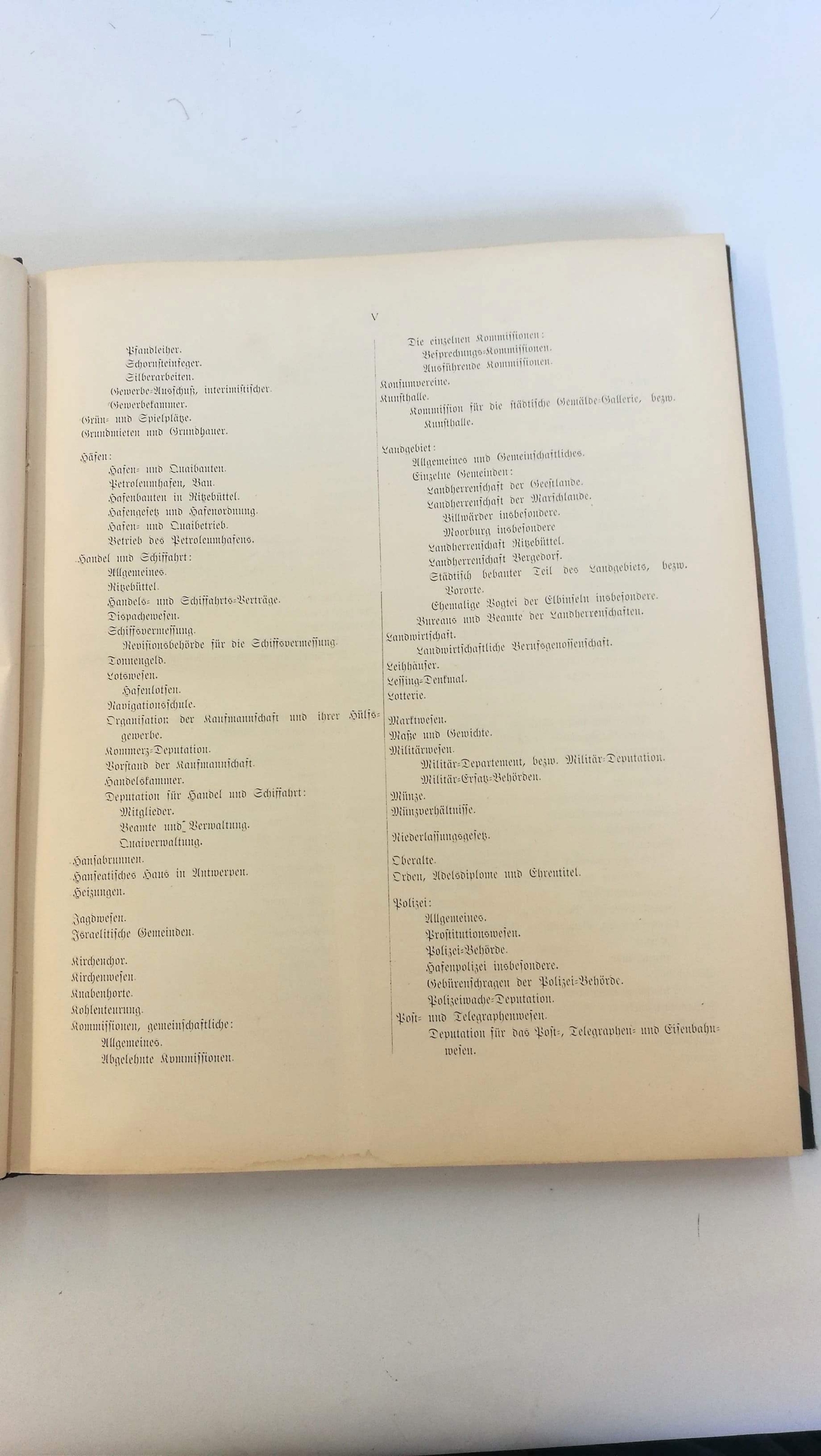 ohne Autor: Inhaltsverzeichnis zu den Protokollen der Bürgeschaft in den Jahren 1859 bis 1900