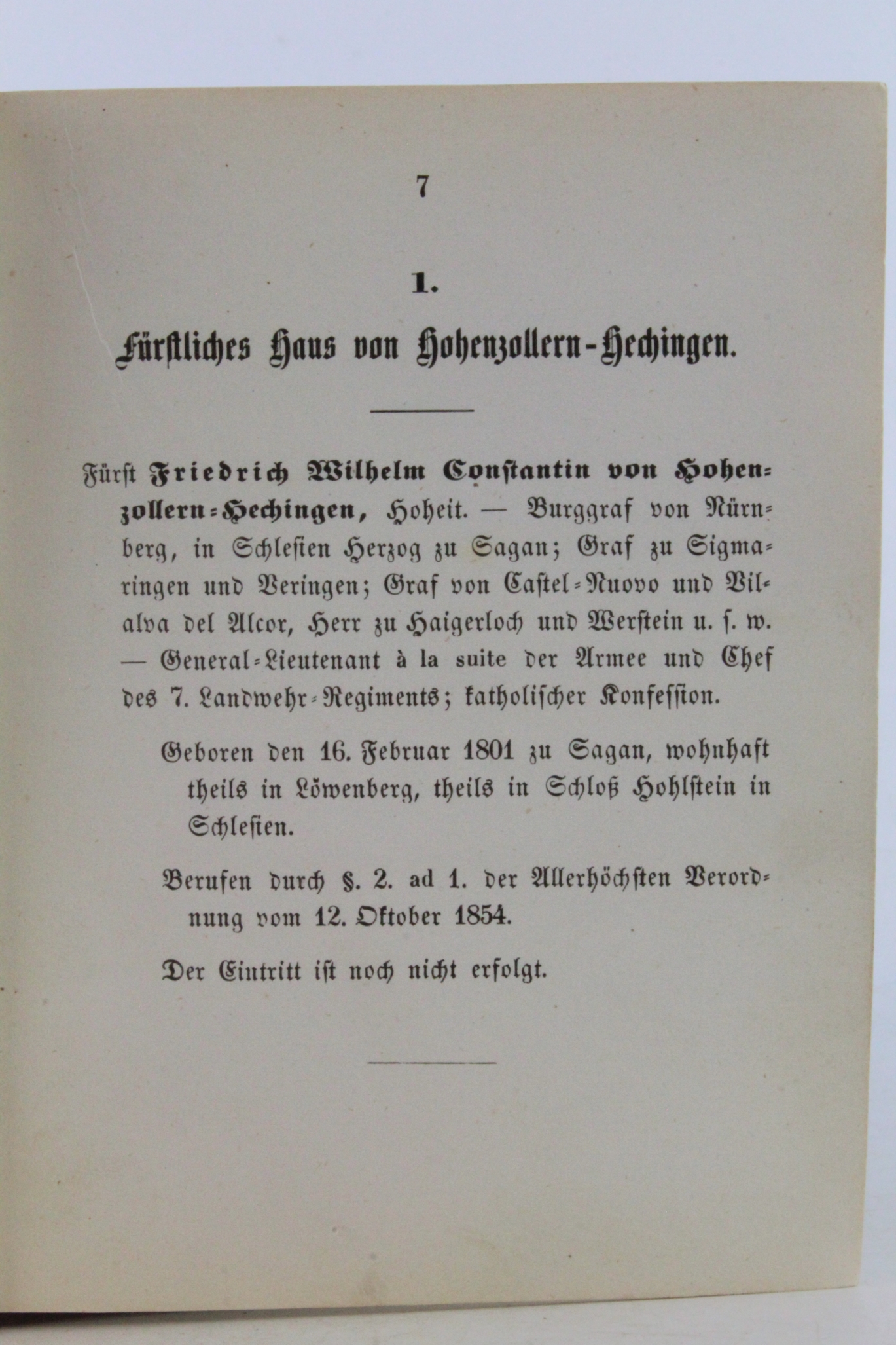 Fürstliche Häuser: Verzeichnis der bis zum 31. März 1857 berufenen Mitglieder des Herrenhauses I. Theil