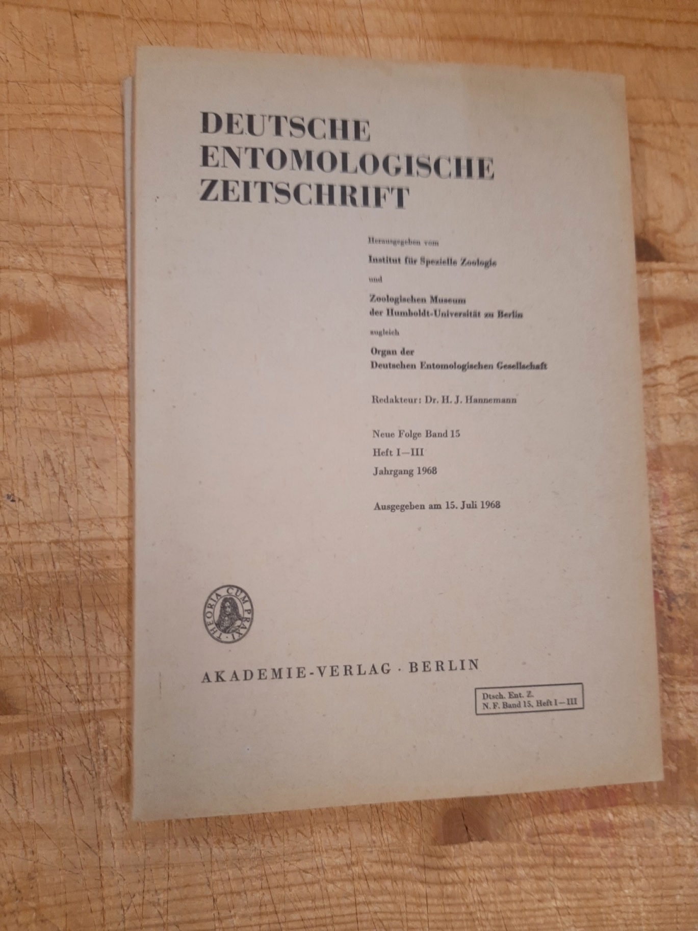 Zoologisches Museum (Hrsg.): Deutsche Entomologische Zeitschrift. Neue Folge. Bände 12 bis 26 = Jahrgänge 1965-1979 (ohne Heft 1-3/1976)