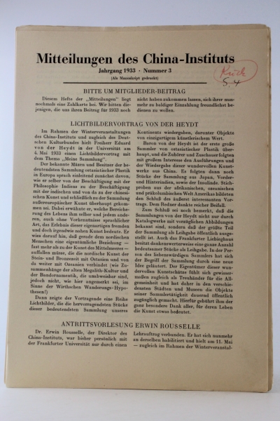 China-Institut (Hrsg.): Mitteilungen des China-Instituts Jahrgang 1933-1936