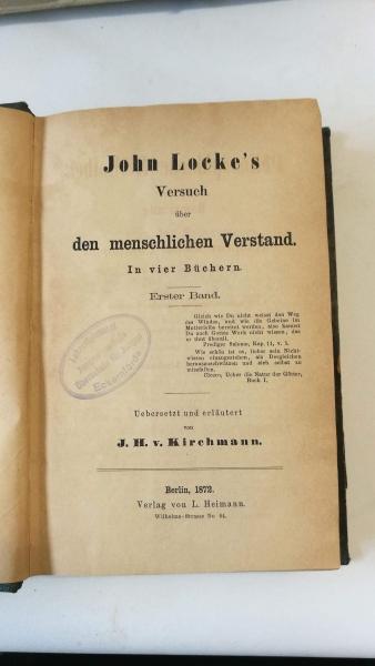 Kirchmann, J. H. von(Hrsg.): John Locke's Versuch über den menschlichen Verstand in vier Büchern