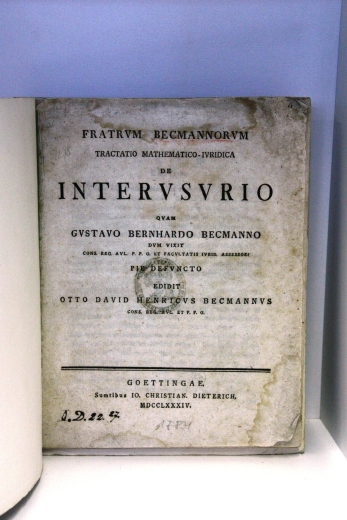 Beckmann, G. B.: Fratrum Beckmannorum. Tractatio Mathematico-Iuridica de Interusurio