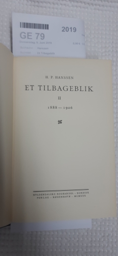 Hanssen, H. P.: Et Tilbageblik II. 1888-1906