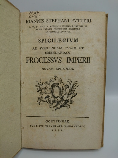 Ioannis Stephani Pütteri, Johann Stephan Pütter: Spicilegium ad supplendam passim et emendandam Processus Imperii. Novam Epitomen