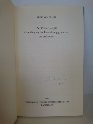 Arnim, Hans von: Zu Werner Jaegers Grundlegung der Entwicklungsgeschichte des Aristoteles