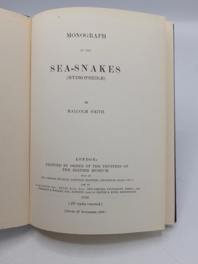 Malcolm Smith: Monograph of the Sea Snakes ( Hydrophiidae). REPRINT By permission of the Trustees of the British Museum.