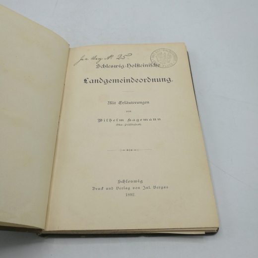 Wilhelm Hagemann: Schleswig-Holsteinische Landgemeindeordnung. Mit Erläuterungen